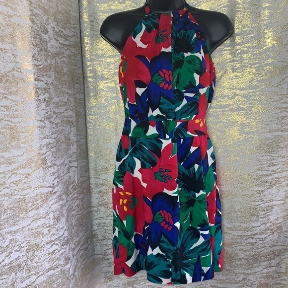 Armani Exchange Floral Print Halter Mini Belted Dress Size 4 - Picture 4 of 16